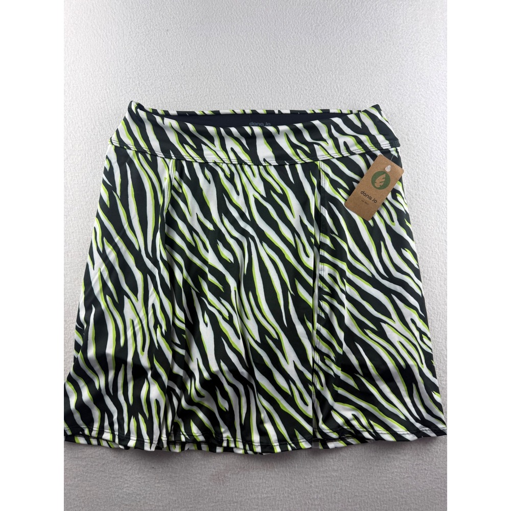 Dona Jo Safari Zebra Print Athletic Skort XL Black White Neon Green SKI302PP